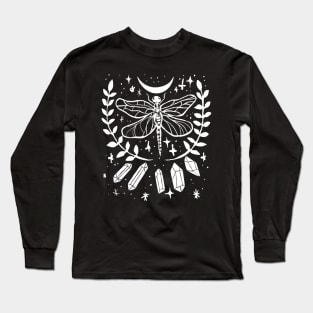 Dragonfly, Crystals, Magical Witchy Goth Long Sleeve T-Shirt